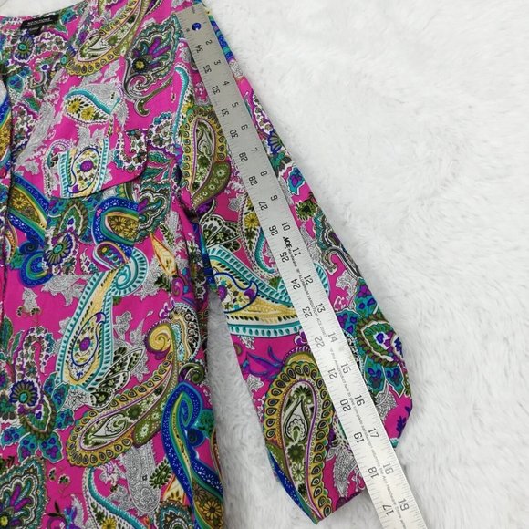 Notations Womens Shirt Button Down  Paisley Print 3/4 Sleeve Mandarin Collar L - Picture 4 of 12